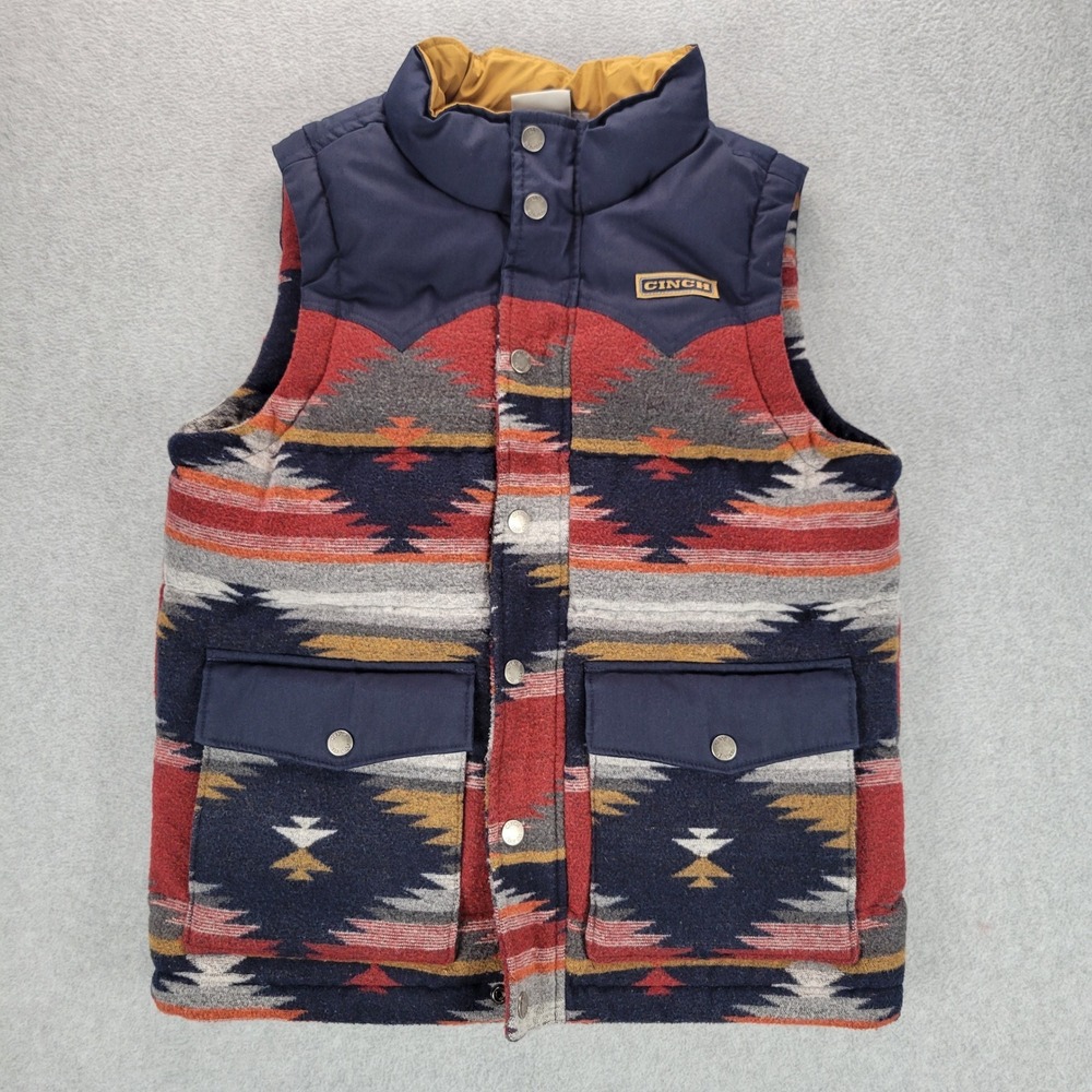 Cinch Boys Southwestern Puffer Vest Red Navy‎ Geometric MWV5090001 Size L 12